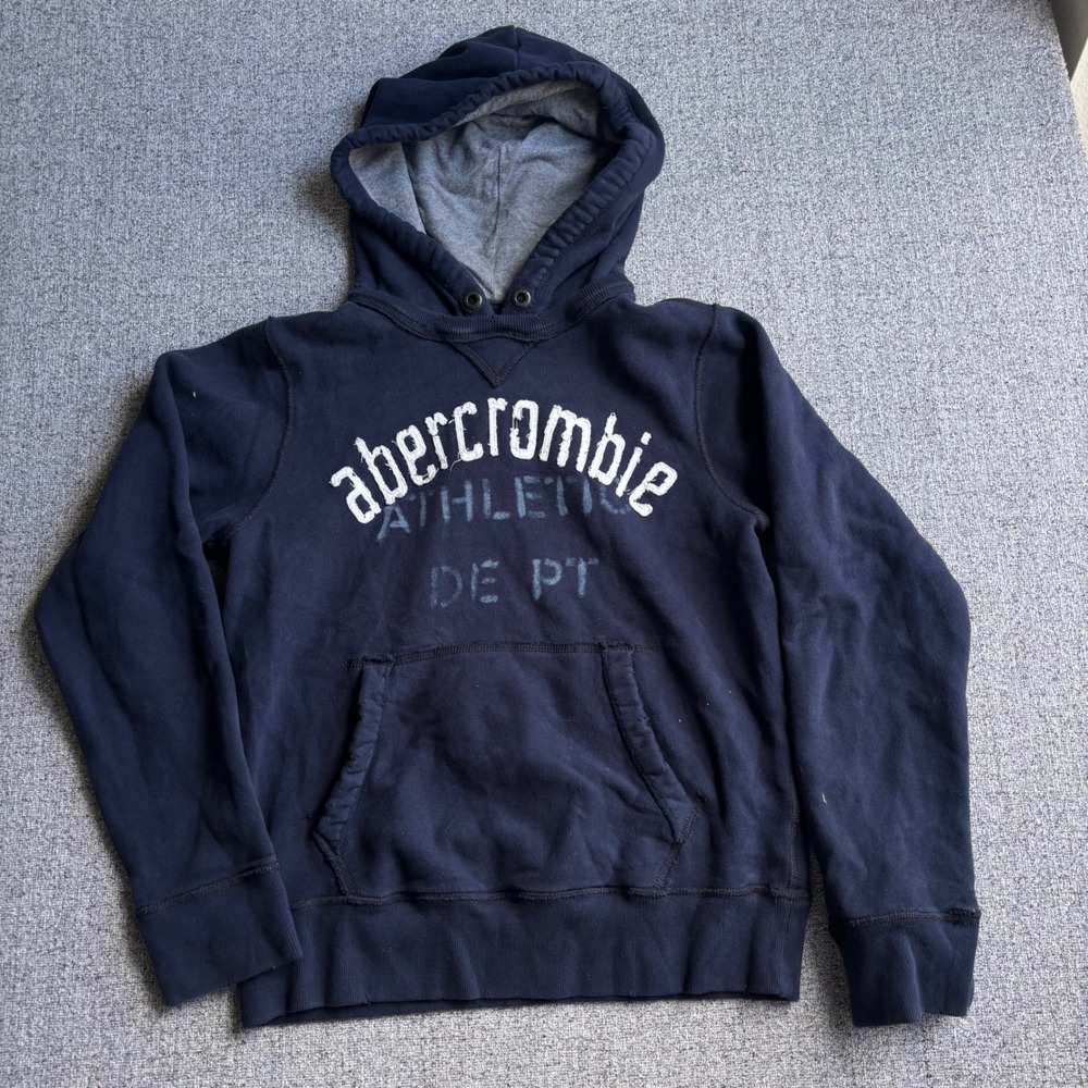 Abercrombie Hoodie Women XL Navy Blue Athletic Dept Pullover Logo Y2K Fleece